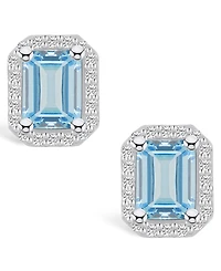 Macy's Aquamarine (2-3/4 ct. t.w.) and Diamond (3/8 ct. t.w.) Halo Stud Earrings in 14K Gold