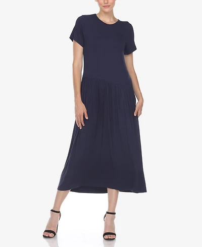 White Mark Women's Short Sleeve Asymmetrical Waist Maxi Dress