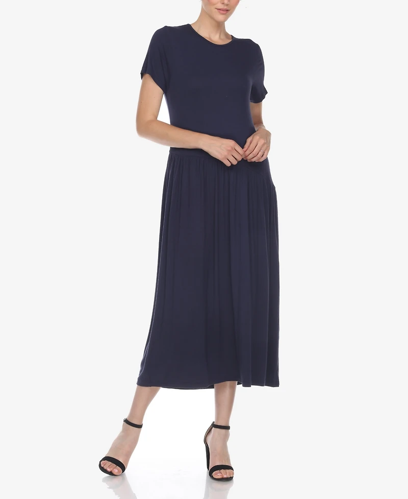 White Mark Women's Short Sleeve Asymmetrical Waist Maxi Dress