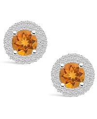 Macy's Citrine (1-1/2 ct. t.w.) and Diamond (1/2 ct. t.w.) Halo Stud Earrings in 14K Gold