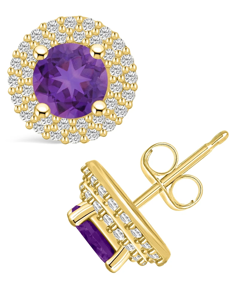 Macy's Amethyst (1-1/2 ct. t.w.) and Diamond (1/2 ct. t.w.) Halo Stud Earrings in 14K Yellow Gold