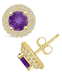 Macy's Amethyst (1-1/2 ct. t.w.) and Diamond (1/2 ct. t.w.) Halo Stud Earrings in 14K Yellow Gold