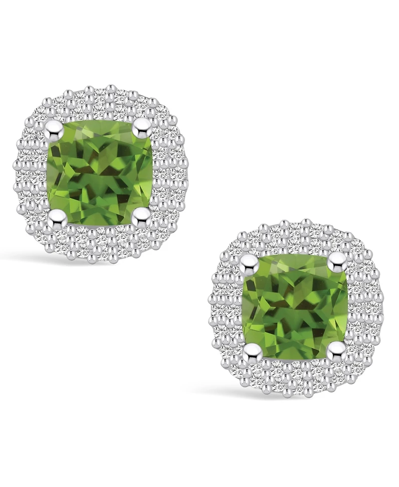 Macy's Peridot (2-1/5 ct. t.w.) and Diamond (3/8 ct. t.w.) Halo Stud Earrings in 14K White Gold
