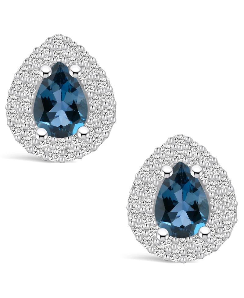 Macy's London Topaz (1-3/4 ct. t.w.) and Diamond (5/8 ct. t.w.) Halo Stud Earrings in 14K Gold