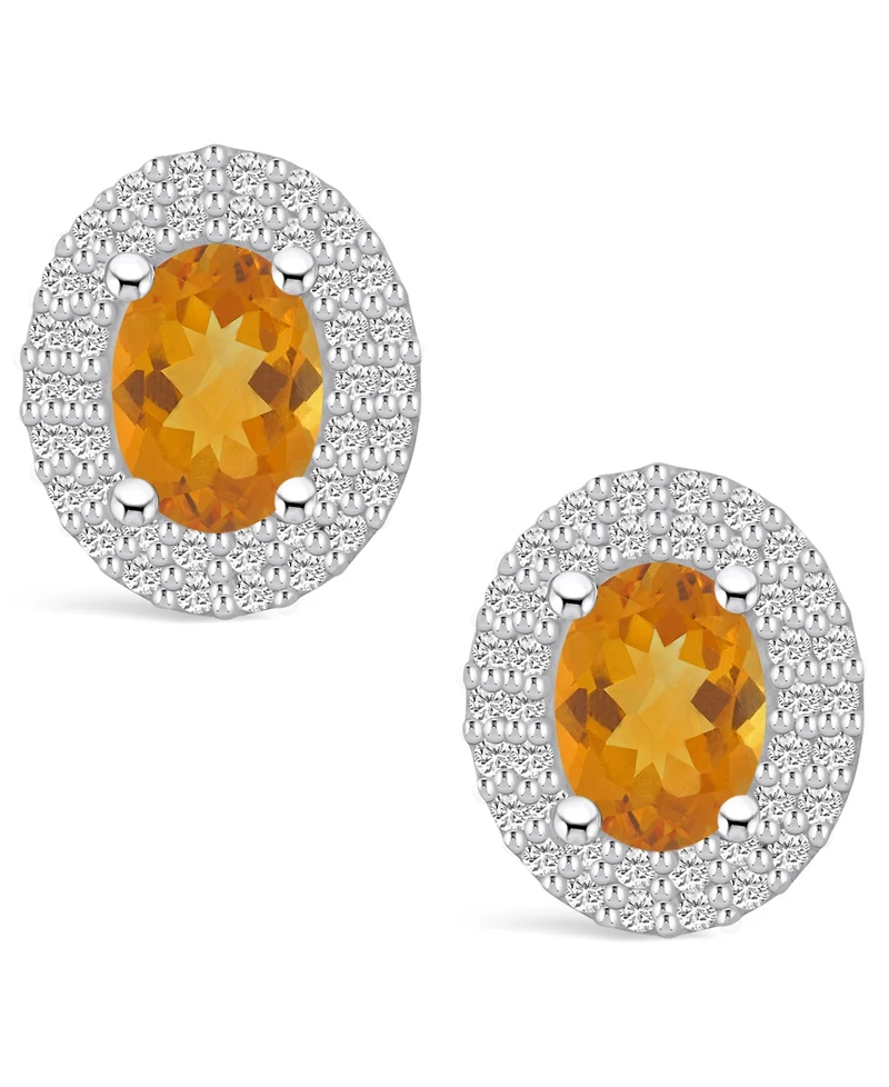 Macy's Citrine (1-5/8 ct. t.w.) and Diamond (1/2 ct. t.w.) Halo Stud Earrings in 14K Gold