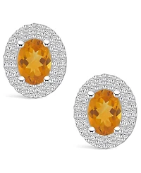 Macy's Citrine (1-5/8 ct. t.w.) and Diamond (1/2 ct. t.w.) Halo Stud Earrings in 14K Gold