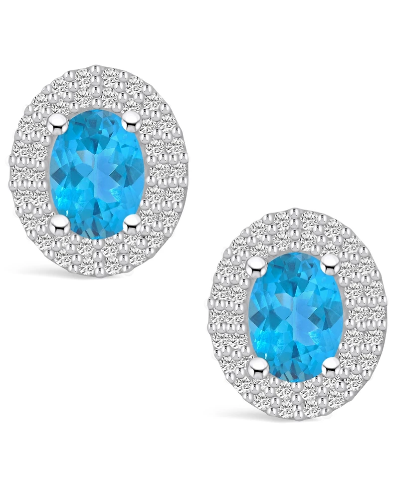 Macy's Topaz (2 ct. t.w.) and Diamond (/2 ct. t.w.) Halo Stud Earrings in 14K Gold