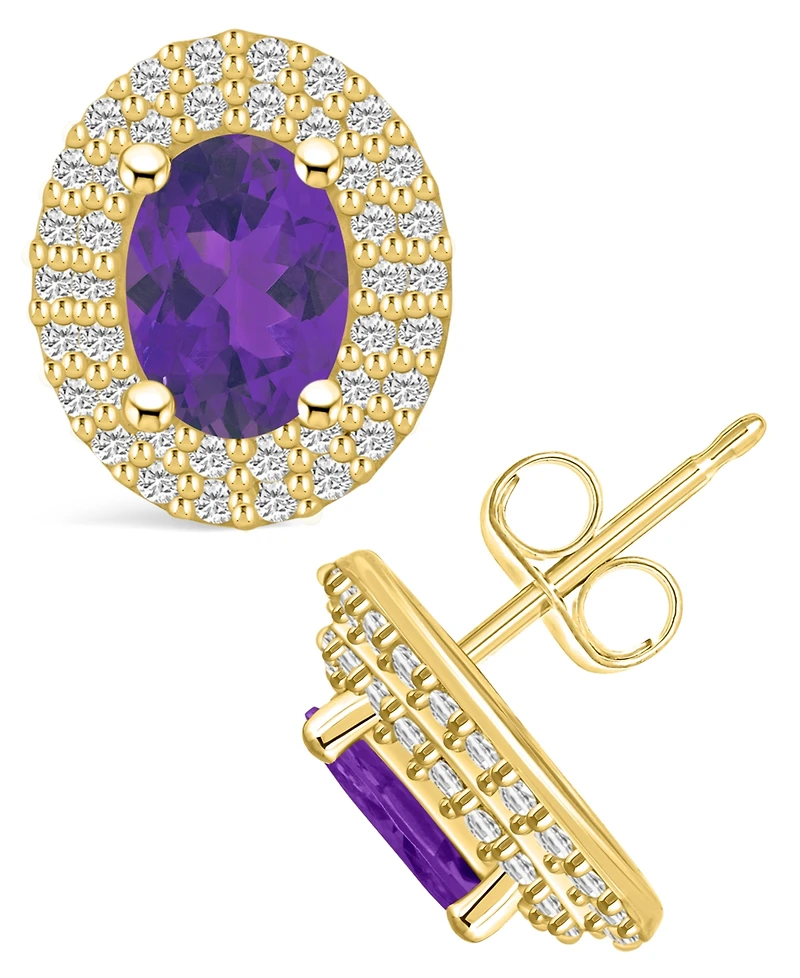 Macy's Amethyst (1-5/8 ct. t.w.) and Diamond (1/2 ct. t.w.) Halo Stud Earrings in 14K Yellow Gold