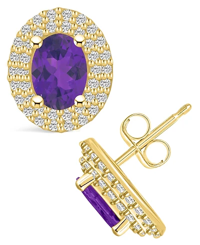 Macy's Amethyst (1-5/8 ct. t.w.) and Diamond (1/2 ct. t.w.) Halo Stud Earrings in 14K Yellow Gold
