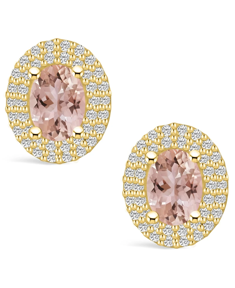 Macy's Morganite (1-3/ ct. t.w.) and Diamond (1/ ct. t.w.) Halo Stud Earrings in 14K Yellow Gold