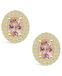 Macy's Morganite (1-3/ ct. t.w.) and Diamond (1/ ct. t.w.) Halo Stud Earrings in 14K Yellow Gold