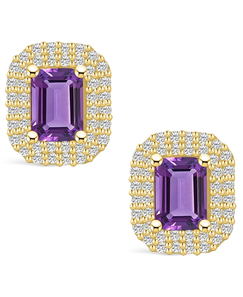 Macy's Amethyst (2 ct. t.w.) and Diamond (3/4 ct. t.w.) Halo Stud Earrings in 14K Yellow Gold