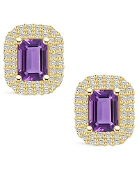 Macy's Amethyst (2 ct. t.w.) and Diamond (3/4 ct. t.w.) Halo Stud Earrings in 14K Yellow Gold