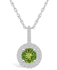 Macy's Peridot (1-1/2 Ct. T.w.) and Diamond (3/ Ct. T.w.) Halo Pendant Necklace in 14K White Gold