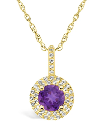 Macy's Amethyst (1-1/ Ct. T.w.) and Diamond (/8 Ct. T.w.) Halo Pendant Necklace in 14K Yellow Gold