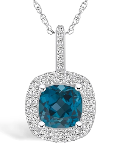 Macy's London Blue Topaz (2-3/4 Ct. T.w.) and Diamond (1/2 Ct. T.w.) Halo Pendant Necklace in 14K Gold