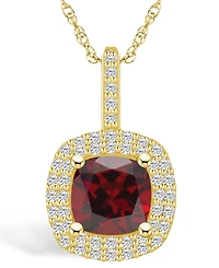 Macy's Garnet (2-3/4 Ct. T.w.) and Diamond (1/2 Ct. T.w.) Halo Pendant Necklace in 14K Yellow Gold