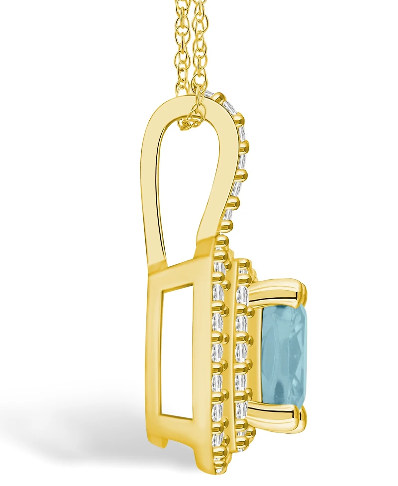 Macy's Aquamarine (2 Ct. T.w.) and Diamond (1/2 Ct. T.w.) Halo Pendant Necklace in 14K Yellow Gold