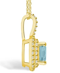 Macy's Aquamarine (2 Ct. T.w.) and Diamond (1/2 Ct. T.w.) Halo Pendant Necklace in 14K Yellow Gold