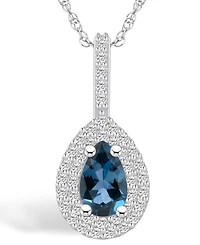 Macy's London Blue Topaz (1 Ct. T.w.) and Diamond (3/8 Ct. T.w.) Halo Pendant Necklace in 14K Gold