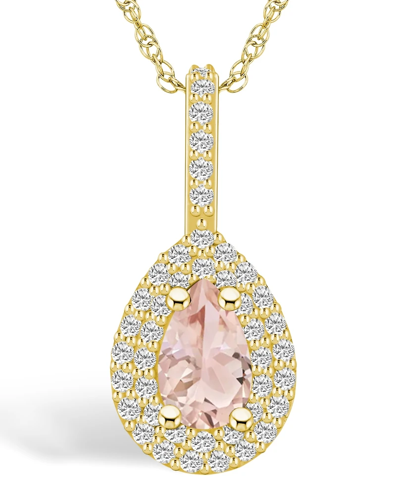 Macy's Morganite (3/4 Ct. T.w.) and Diamond (3/8 Ct. T.w.) Halo Pendant Necklace in 14K Yellow Gold