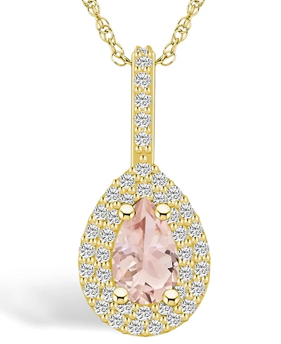 Macy's Morganite (3/4 Ct. T.w.) and Diamond (3/8 Ct. T.w.) Halo Pendant Necklace in 14K Yellow Gold