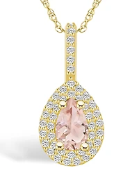 Macy's Morganite (3/4 Ct. T.w.) and Diamond (3/8 Ct. T.w.) Halo Pendant Necklace in 14K Yellow Gold