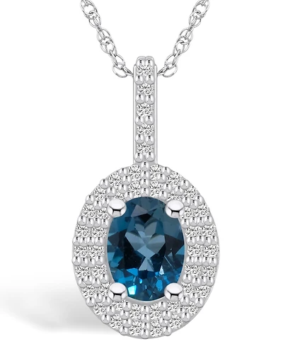 Macy's London Blue Topaz (1-5/8 Ct. T.w.) and Diamond (1/2 Ct. T.w.) Halo Pendant Necklace in 14K Gold