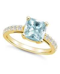 Macy's Aquamarine (2 Ct. T.w.) and Diamond (1/3 Ring 14K Yellow Gold