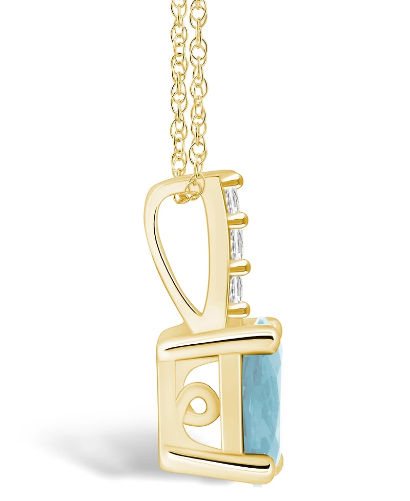 Macy's Aquamarine (1-1/7 Ct. T.w.) and Diamond Accent Pendant Necklace in 14K Yellow Gold