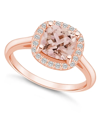 Macy's Morganite (2 ct. t.w.) and Diamond (1/4 Halo Ring 14K Rose Gold