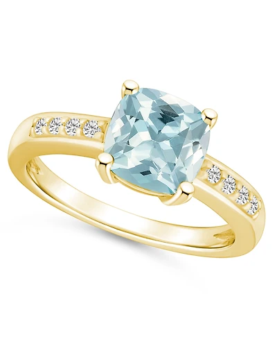 Macy's Aquamarine and Diamond Ring (2 ct.t.w 1/8 ct.t.w) 14K Yellow Gold