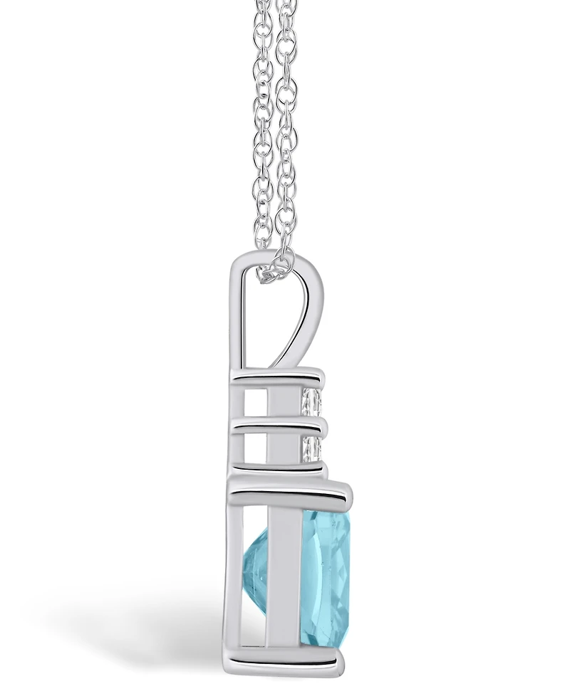 Macy's Aquamarine (2 Ct. T.w.) and Diamond (1/10 Ct. T.w.) Pendant Necklace in 14K White Gold