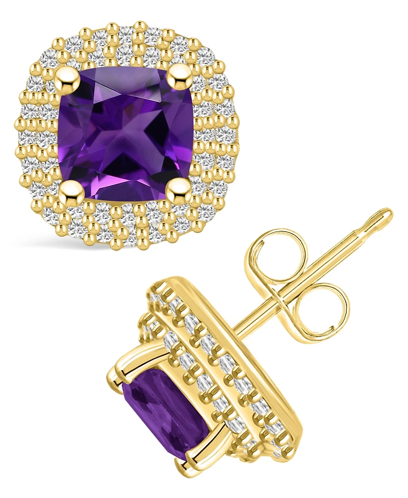 Macy's Amethyst (1-3/4 ct. t.w.) and Diamond (3/8 ct. t.w.) Halo Stud Earrings in 14K Yellow Gold