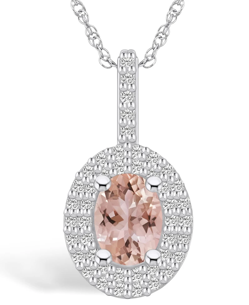 Macy's Morganite (1-1/7 Ct. T.w.) and Diamond (1/2 Ct. T.w.) Halo Pendant Necklace in 14K White Gold