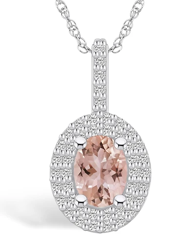 Macy's Morganite (1-1/7 Ct. T.w.) and Diamond (1/2 Ct. T.w.) Halo Pendant Necklace in 14K Gold