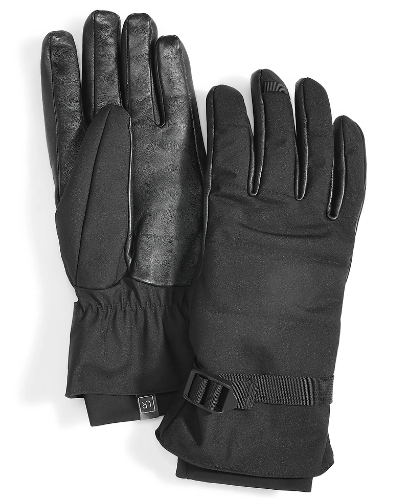 Ur Gloves Men's Waterproof Belted Puffer Gloves with Faux-Fur Lining