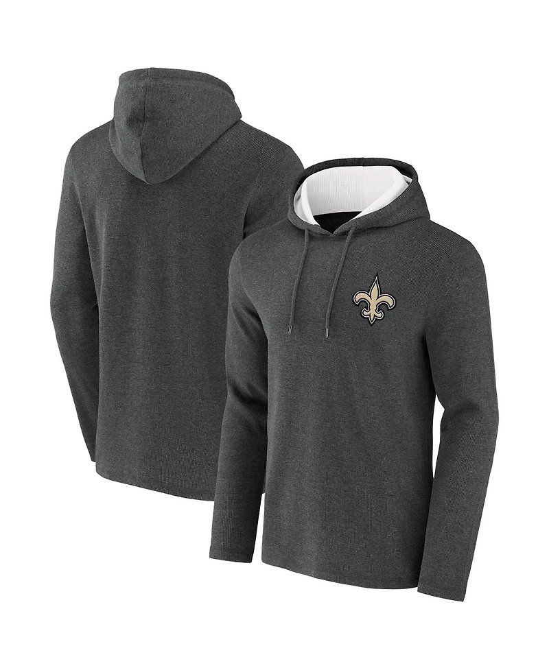 Men's Nfl x Darius Rucker Collection by Fanatics Heathered Charcoal New Orleans Saints Waffle Knit Pullover Hoodie