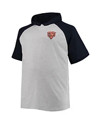Men's Heathered Gray, Navy Chicago Bears Big and Tall Raglan Short Sleeve Pullover Hoodie