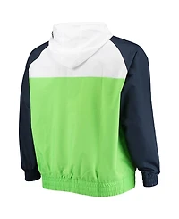 Men's New Era Neon Green, College Navy Seattle Seahawks Big and Tall League Raglan Quarter-Zip Hoodie