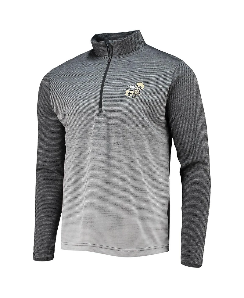 Men's Antigua Black, Heathered Gray New Orleans Saints Throwback Cycle Quarter-Zip Jacket