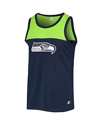 Men's Starter College Navy, Neon Green Seattle Seahawks Team Touchdown Fashion Tank Top
