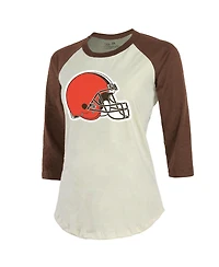 Women's Majestic Threads Deshaun Watson Cream, Brown Cleveland Browns Name & Number Raglan 3/4 Sleeve T-shirt