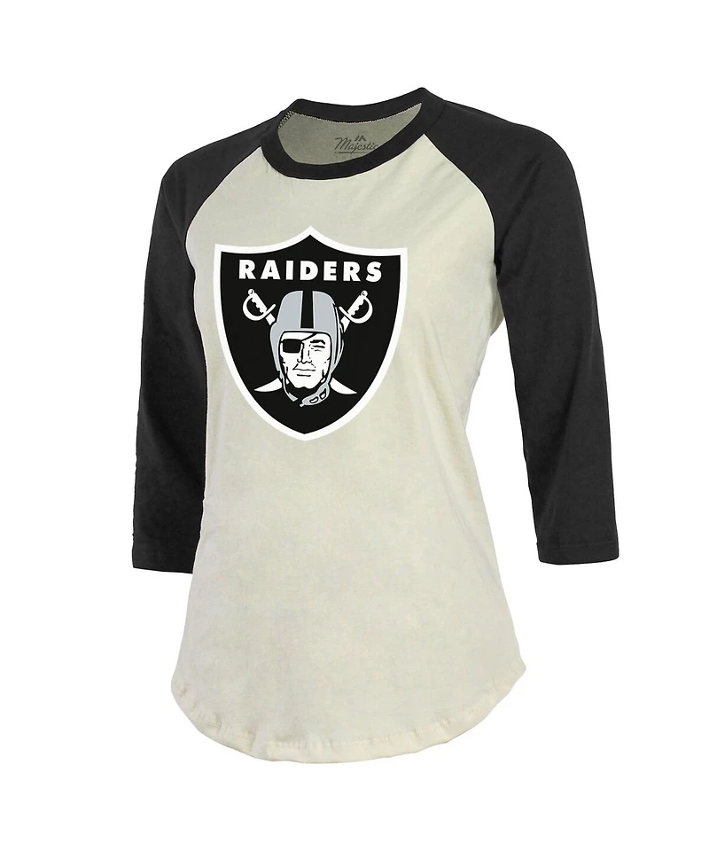Women's Majestic Threads Davante Adams Cream, Black Las Vegas Raiders Player Name & Number Raglan 3/4-Sleeve T-shirt