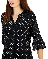 Kasper Women's Printed 3/4 Flutter Sleeve Top