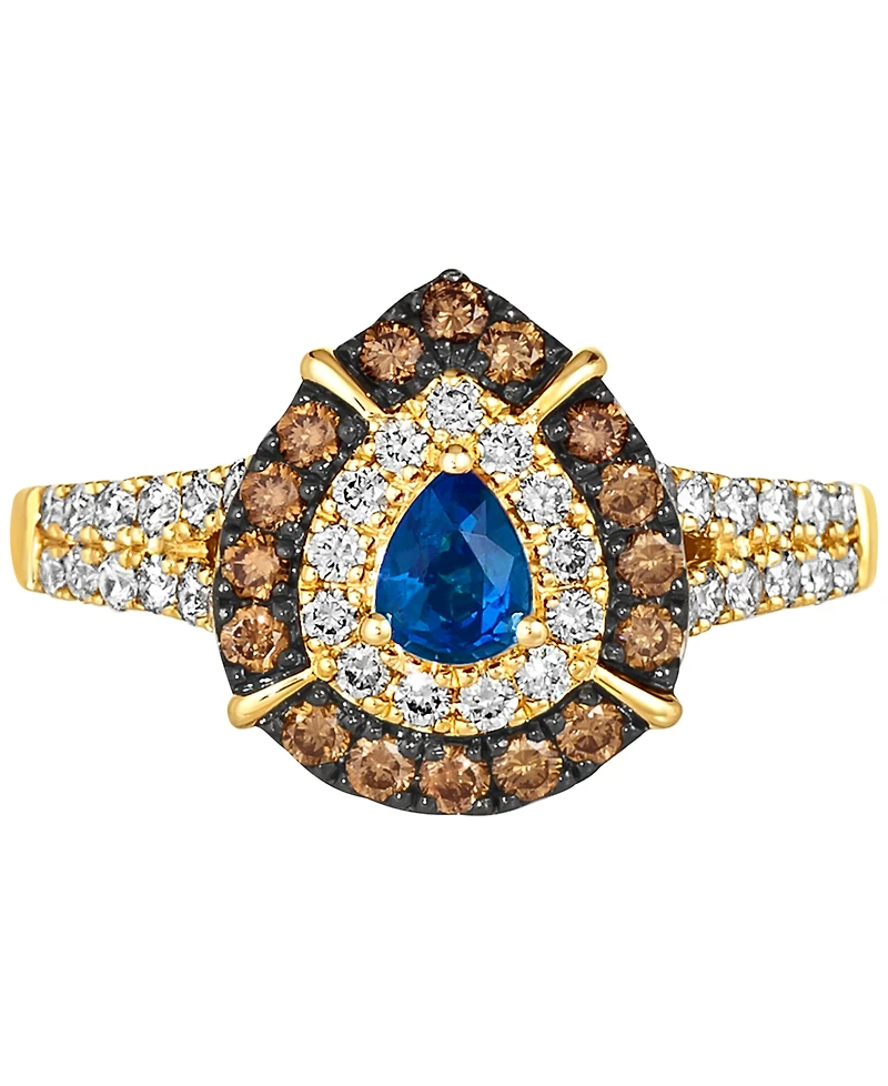 Le Vian Blue Sapphire (1/3 ct. t.w.) & Diamond (3/4 ct. t.w.) Teardrop Halo Ring in 14k Gold