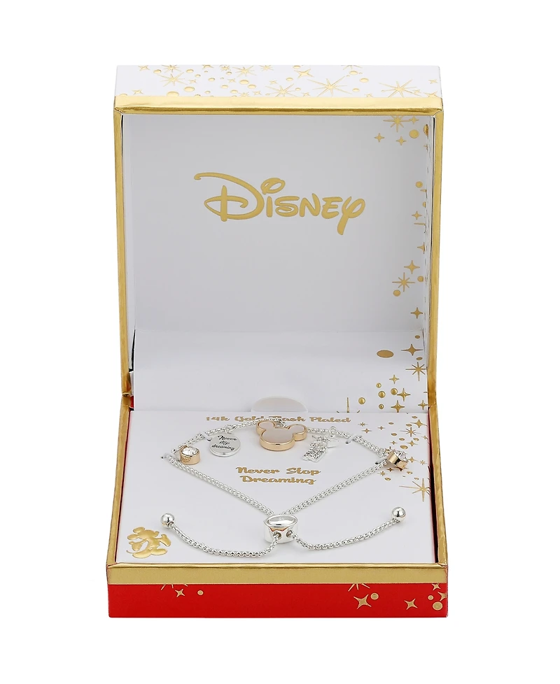 Disney Crystal Mickey Mouse Charm Bolo Bracelet (0.43 ct. t.w. / 0.01 ct. t.w.) in 14K Gold Flash Plated
