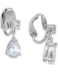Giani Bernini Cubic Zirconia Pear-Shape Clip-On Drop Earrings in Sterling Silver, Created for Macy's