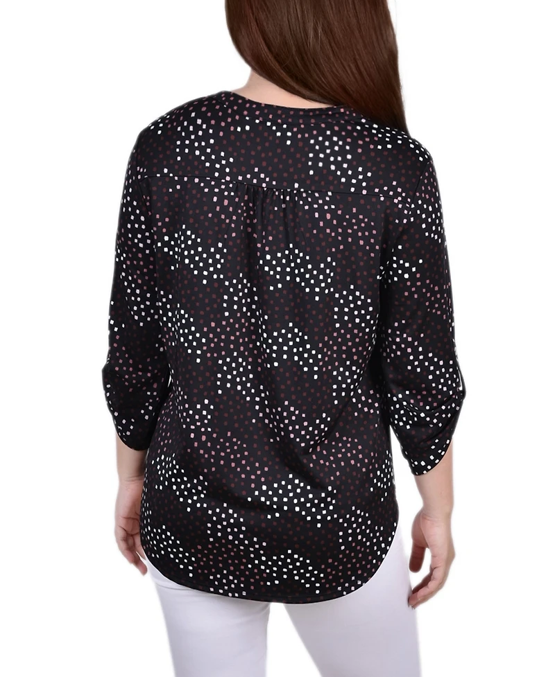 Ny Collection Petite 3/4 Roll Tab Sleeve Y-neck Top