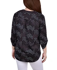 Ny Collection Petite 3/4 Roll Tab Sleeve Y-neck Top